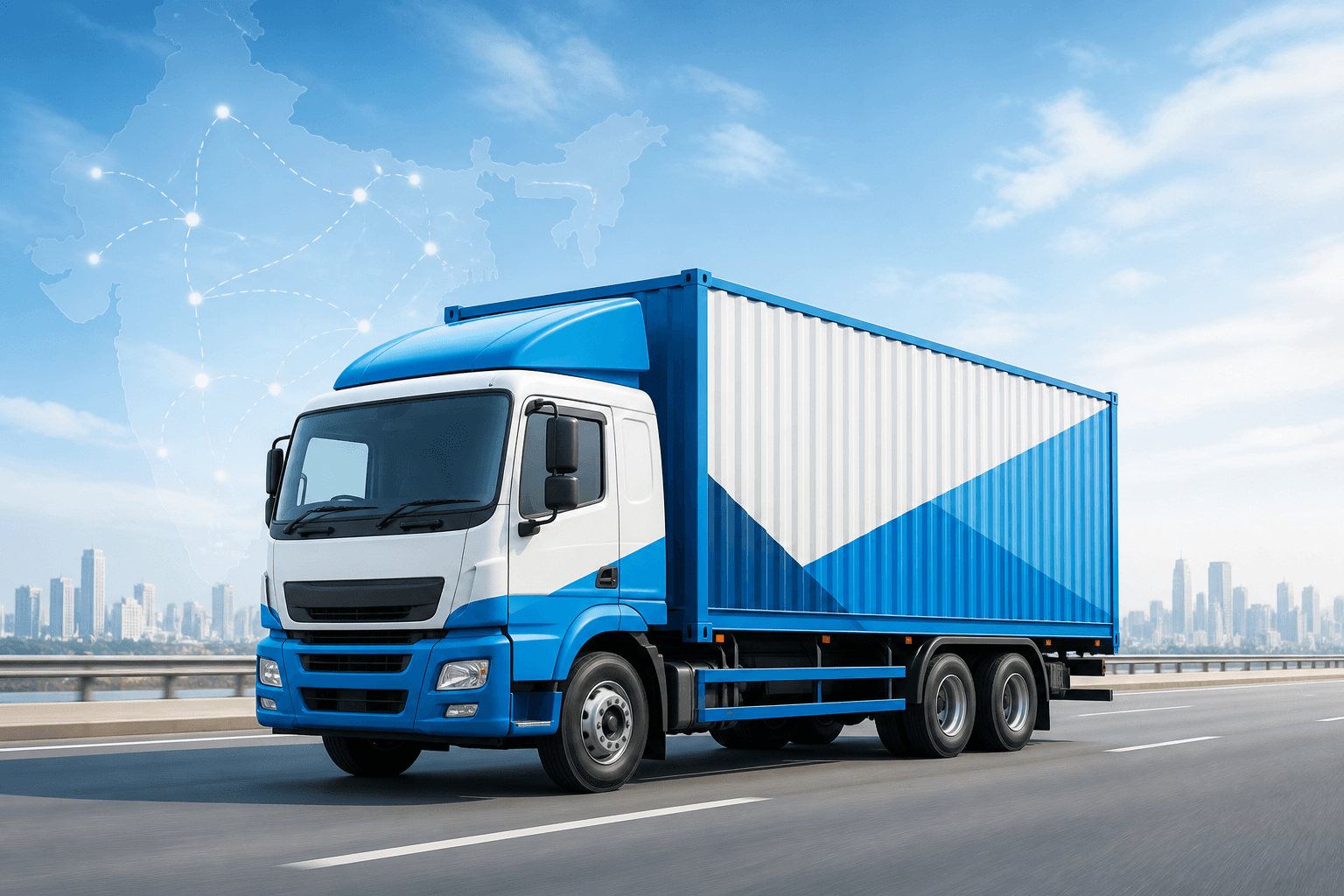 Premium road freight truck moving across a logistics route